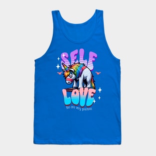 Self Love Unicorn, Love Yourself, Self Care but inappropriate , Motivational yet Cringe Tank Top